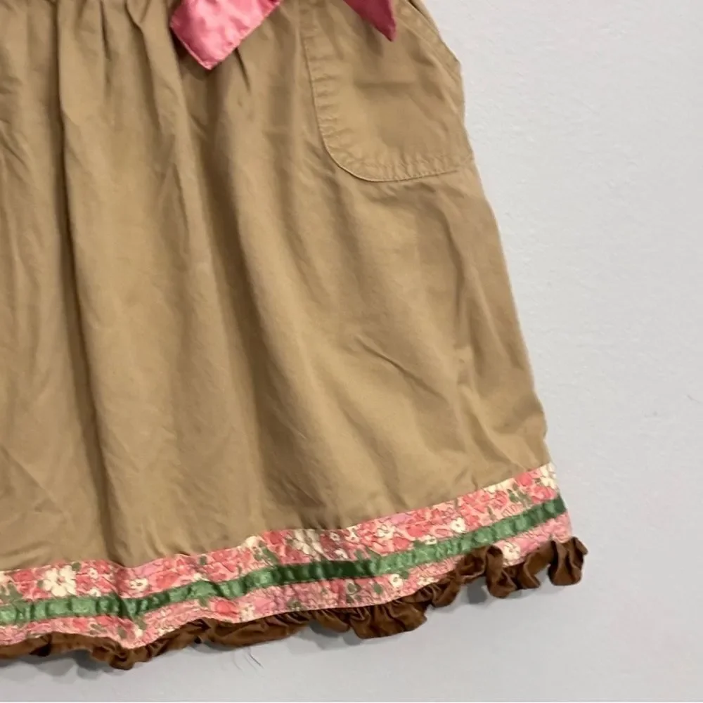 Oshkosh Genuine Kids VTG Embroidered Lace Trim Tan Pink Jumper Dress Shirt 3T